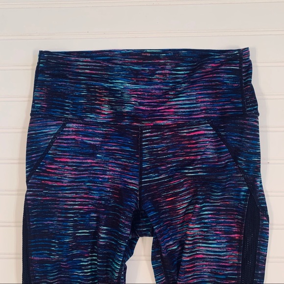 Athleta Black Stripe Midi Leggings W/Mesh Strip S - Picture 2 of 8